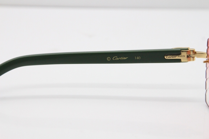 Cartier Rimless 8300816 Green Aztec Sunglasses In Gold Red Lens