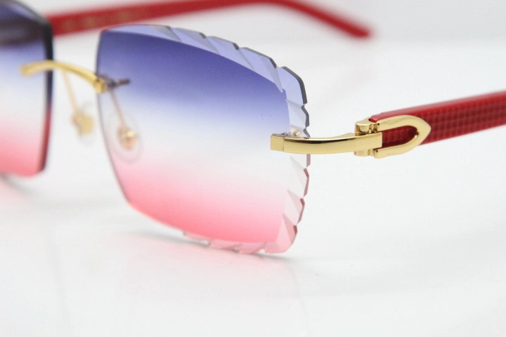 Cartier Rimless 8300816 Red Aztec Sunglasses In Gold Blue Mix White Pink Lens