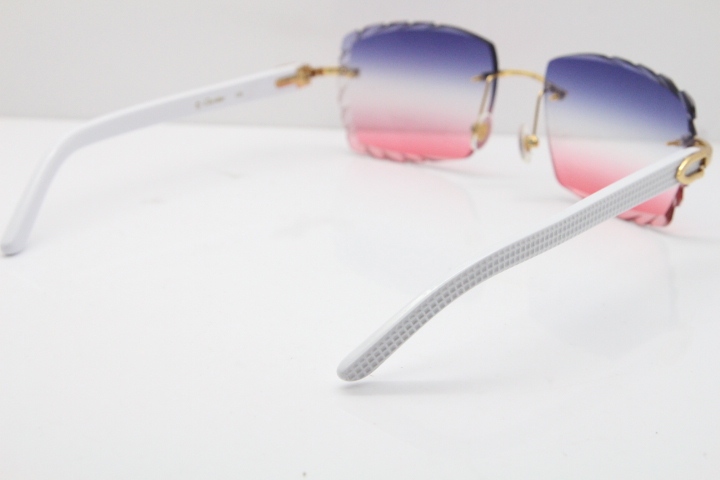 Cartier Rimless 8300816 White Aztec Sunglasses In Gold Blue Mix White Pink Lens