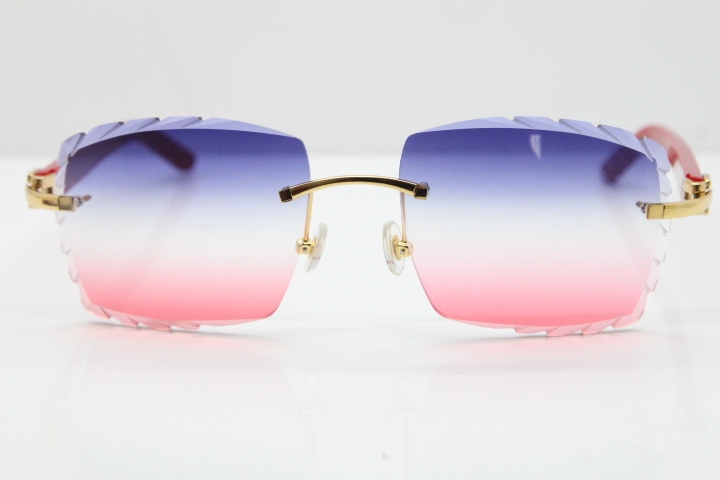 Cartier Rimless 8300816 Red Aztec Sunglasses In Gold Blue Mix White Pink Lens