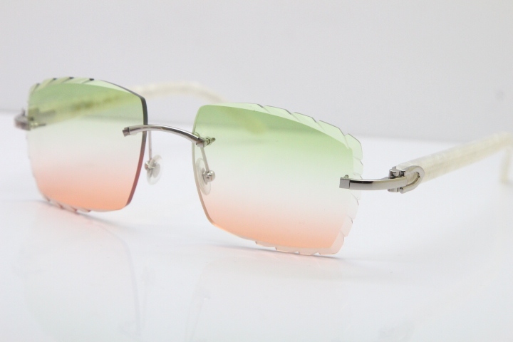 Cartier Rimless 8300816 Marble White Aztec Sunglasses In Gold Mix Green Pink Lens