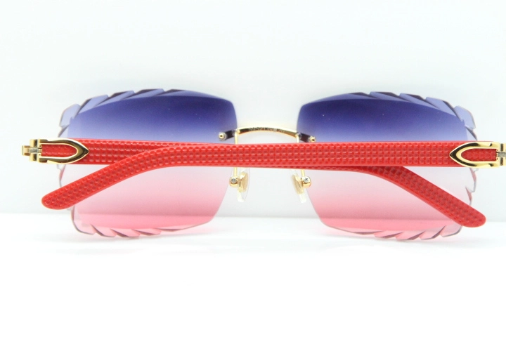 Cartier Rimless 8300816 Red Aztec Sunglasses In Gold Blue Mix White Pink Lens