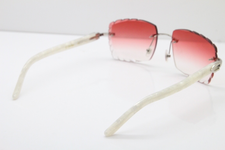 Cartier Rimless 8300816 Marble White Aztec Sunglasses In Silver Red Lens