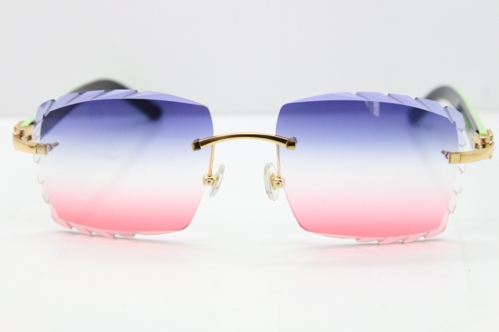 Cartier Rimless 8300816 Marble White Aztec Sunglasses In Gold Blue Mix White Pink Lens