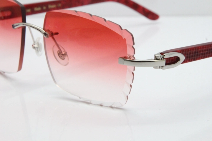 Cartier Rimless 8300816 Marble Red Aztec Sunglasses In Silver Red Lens