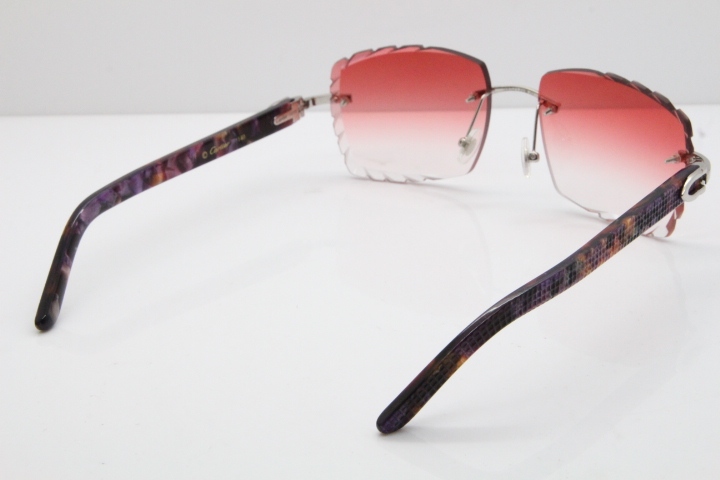 Cartier Rimless 8300816 Marble Purple Aztec Sunglasses In Silver Red Lens