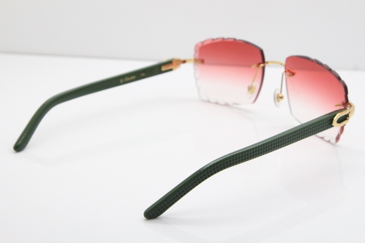 Cartier Rimless 8300816 Green Aztec Sunglasses In Gold Red Lens