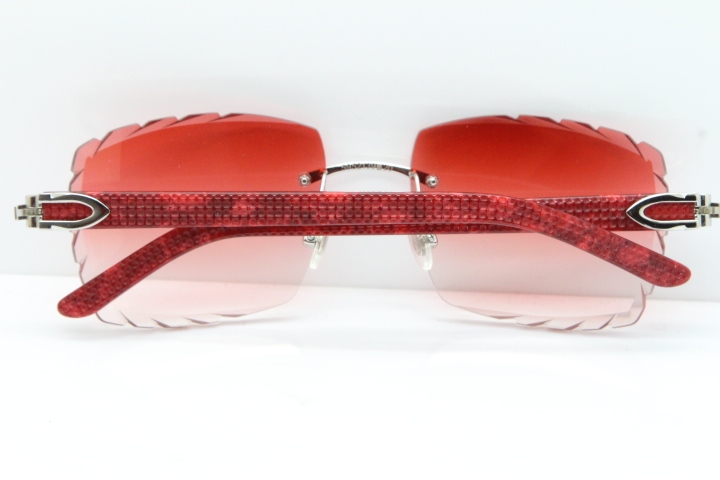 Cartier Rimless 8300816 Marble Red Aztec Sunglasses In Silver Red Lens