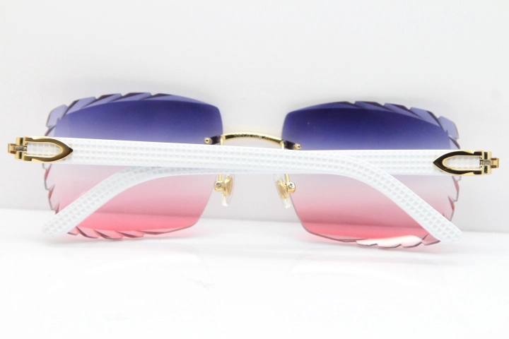 Cartier Rimless 8300816 White Aztec Sunglasses In Gold Blue Mix White Pink Lens