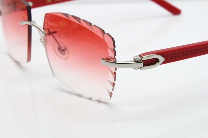 Cartier Rimless 8300816 Red Aztec Sunglasses In Silver Red Lens