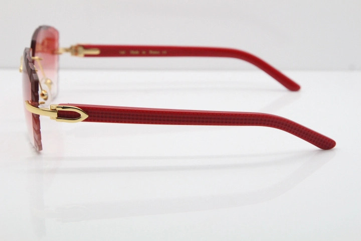 Cartier Rimless 8300816 Red Aztec Sunglasses In Gold Red Lens