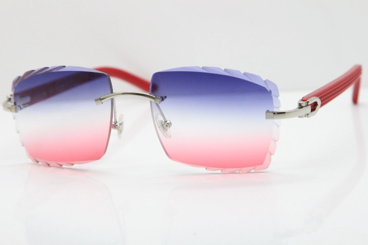 Cartier Rimless 8300816 Red Aztec Sunglasses In Gold Blue Mix White Pink Lens