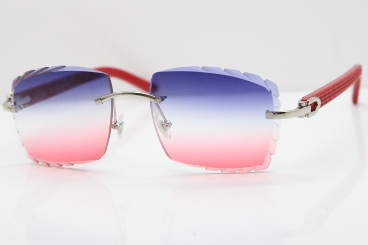 Cartier Rimless 8300816 Red Aztec Sunglasses In Gold Blue Mix White Pink Lens