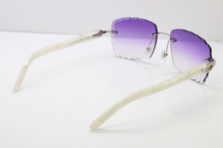 Cartier Rimless 8300816 Marble White Aztec Sunglasses In Gold Purple Lens