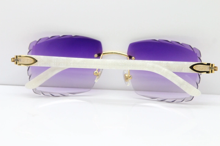 Cartier Rimless 8300816 Marble White Aztec Sunglasses In Gold Purple Lens