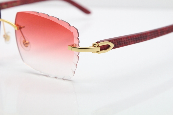 Cartier Rimless 8300816 Marble Red Aztec Sunglasses In Gold Red Lens