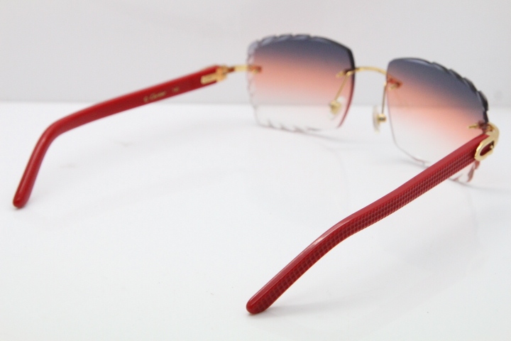 Cartier Rimless 8300816 Red Aztec Sunglasses In Gold Purple Mix Orange White Lens