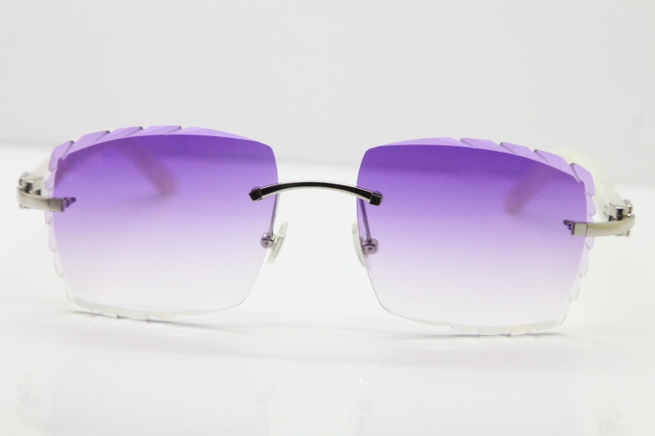 Cartier Rimless 8300816 Marble White Aztec Sunglasses In Gold Purple Lens