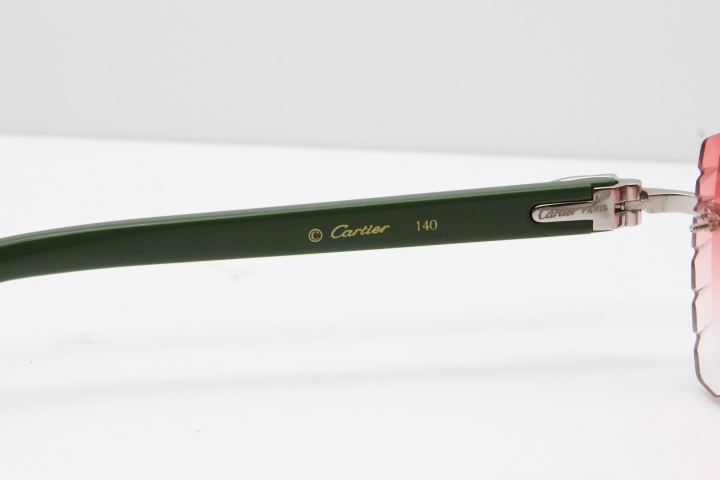 Cartier Rimless 8300816 Green Aztec Sunglasses In Silver Red Lens