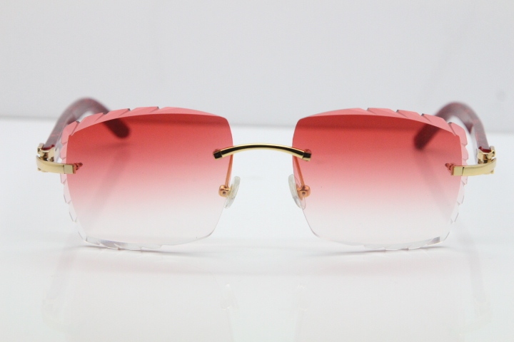 Cartier Rimless 8300816 Marble Red Aztec Sunglasses In Gold Red Lens