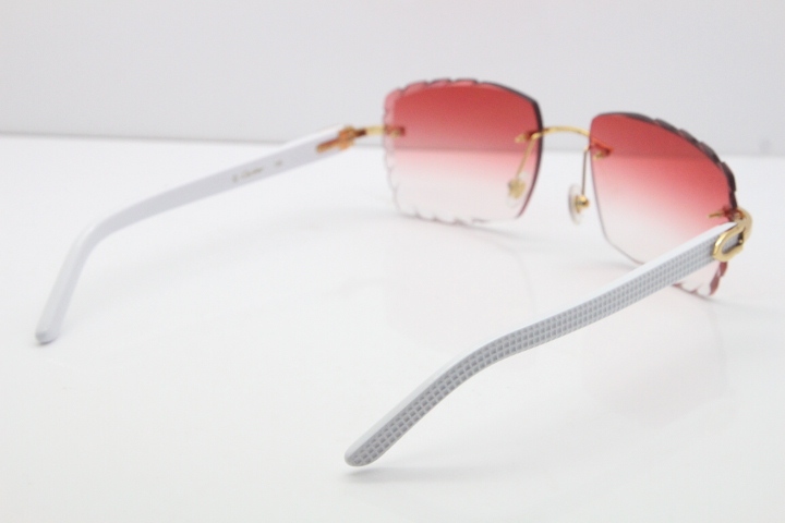 Cartier Rimless 8300816 White Aztec Sunglasses In Gold Red Lens