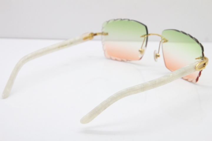 Cartier Rimless 8300816 Marble White Aztec Sunglasses In Gold Mix Green Pink Lens