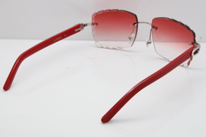 Cartier Rimless 8300816 Red Aztec Sunglasses In Silver Red Lens