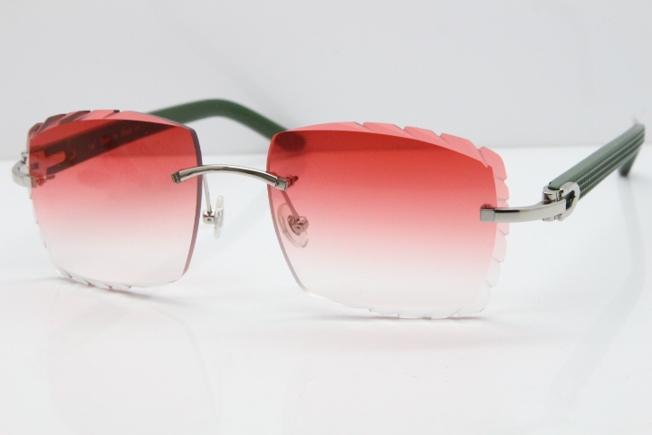 Cartier Rimless 8300816 Green Aztec Sunglasses In Silver Red Lens