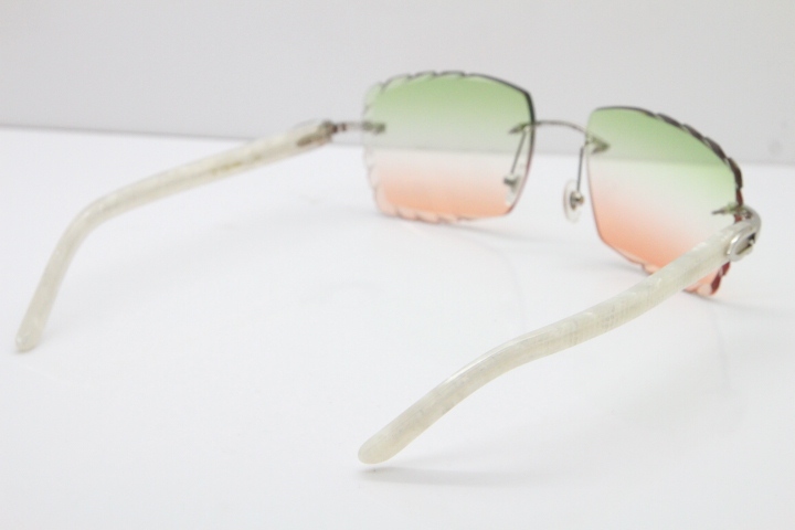 Cartier Rimless 8300816 Marble White Aztec Sunglasses In Gold Mix Green Pink Lens