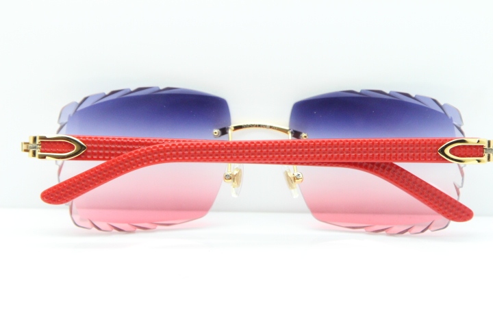 Cartier Rimless 8300816 Red Aztec Sunglasses In Gold Blue Mix White Pink Lens