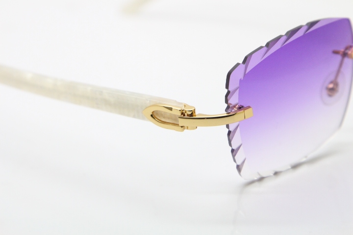 Cartier Rimless 8300816 Marble White Aztec Sunglasses In Gold Purple Lens