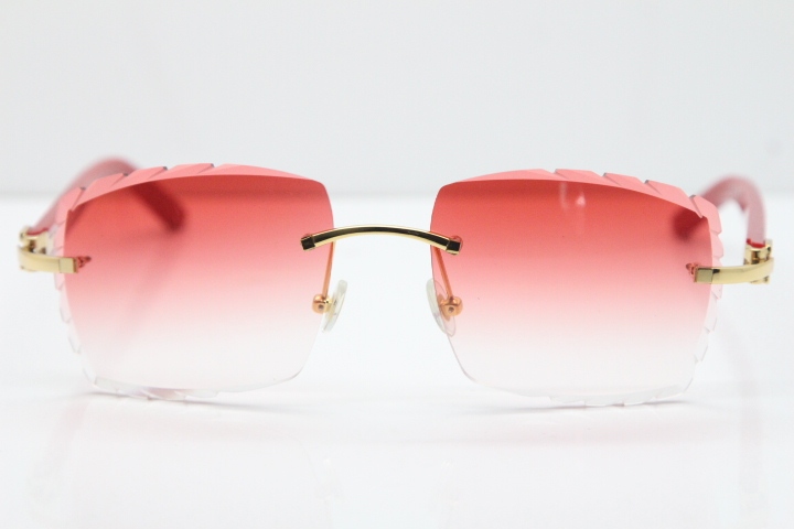 Cartier Rimless 8300816 Red Aztec Sunglasses In Gold Red Lens