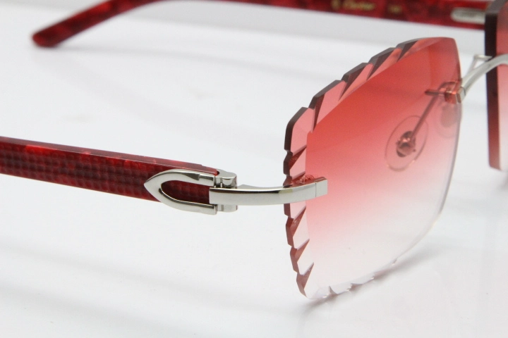 Cartier Rimless 8300816 Marble Red Aztec Sunglasses In Silver Red Lens