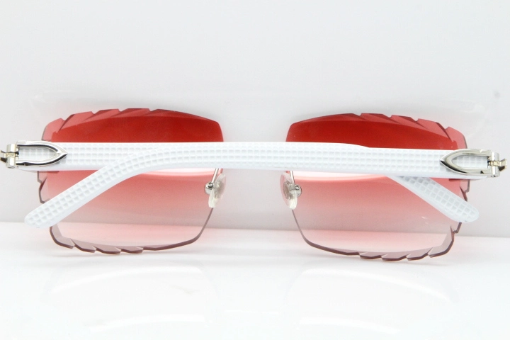 Cartier Rimless 8300816 White Aztec Sunglasses In Silver Red Lens