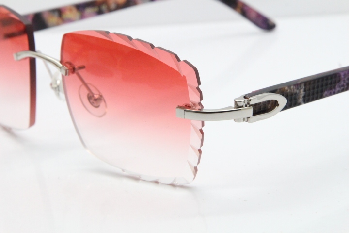 Cartier Rimless 8300816 Marble Purple Aztec Sunglasses In Silver Red Lens