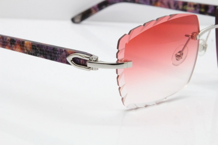 Cartier Rimless 8300816 Marble Purple Aztec Sunglasses In Silver Red Lens