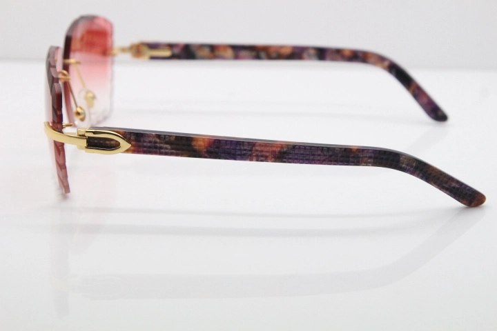 Cartier Rimless 8300816 Marble Purple Aztec Sunglasses In Gold Red Lens