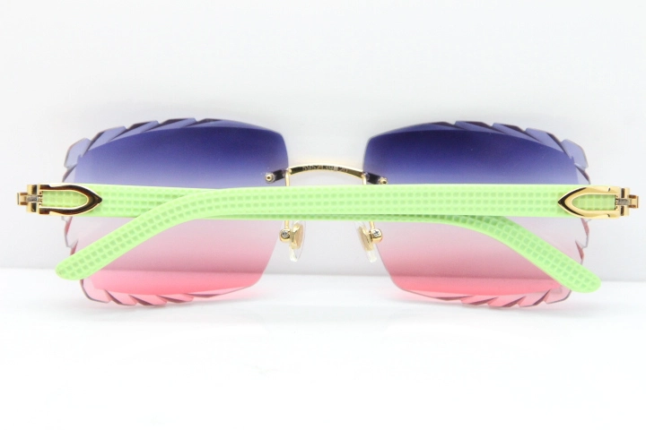 Cartier Rimless 8300816 Marble White Aztec Sunglasses In Gold Blue Mix White Pink Lens