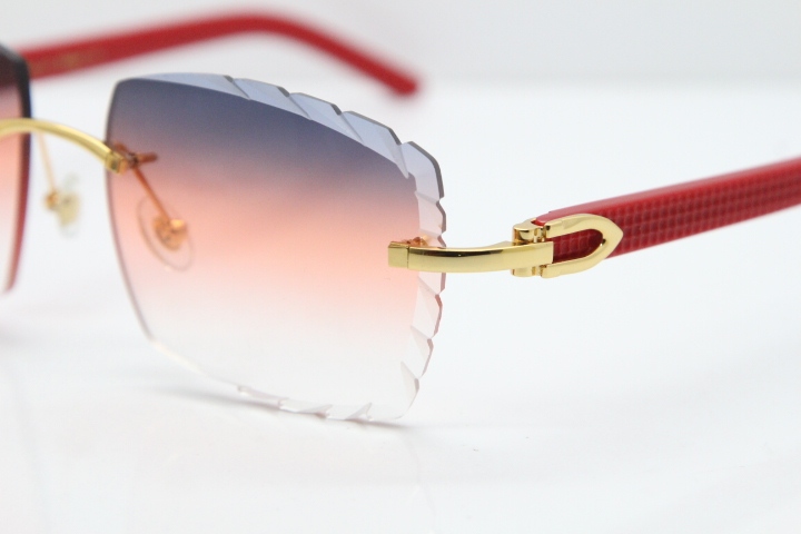 Cartier Rimless 8300816 Red Aztec Sunglasses In Gold Purple Mix Orange White Lens