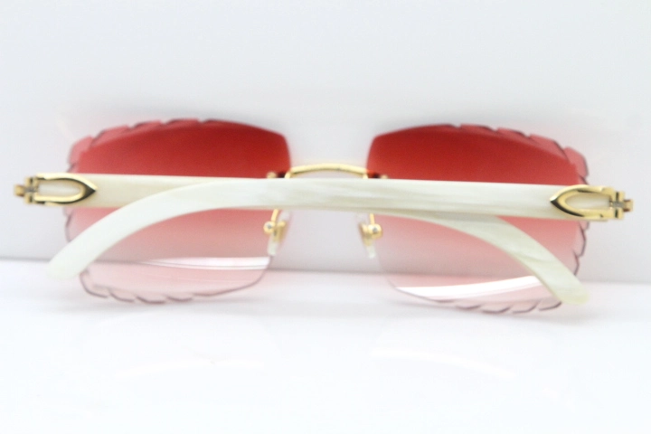 Cartier Rimless 8300816 White Horn Buffalo Sunglasses In Gold Red Lens