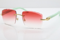 Cartier Rimless 8300816 Marble Green Aztec Sunglasses In Gold Red Lens