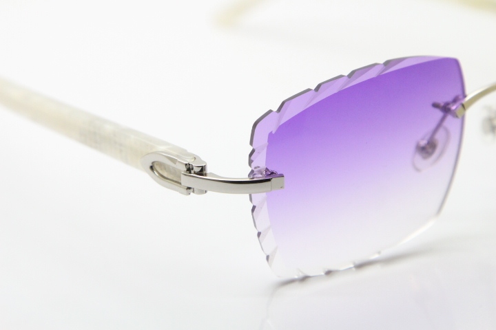 Cartier Rimless 8300816 Marble White Aztec Sunglasses In Gold Purple Lens