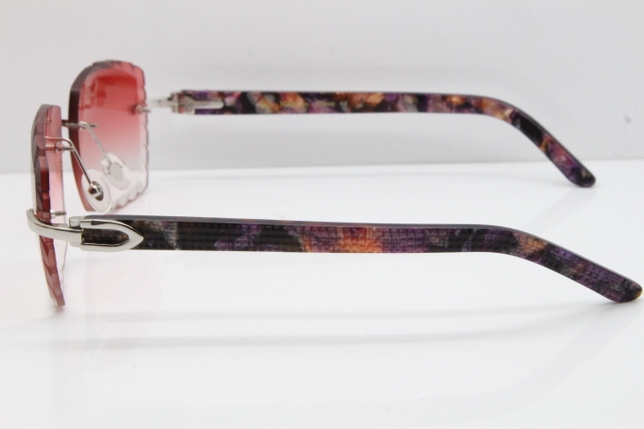 Cartier Rimless 8300816 Marble Purple Aztec Sunglasses In Silver Red Lens