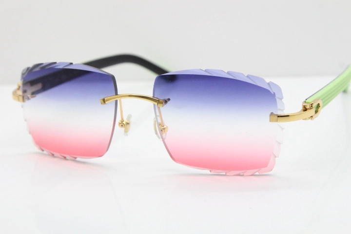 Cartier Rimless 8300816 Marble White Aztec Sunglasses In Gold Blue Mix White Pink Lens