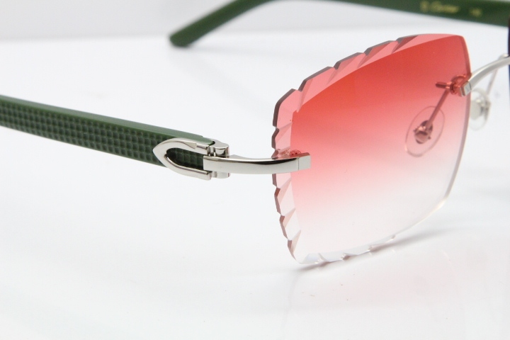 Cartier Rimless 8300816 Green Aztec Sunglasses In Silver Red Lens