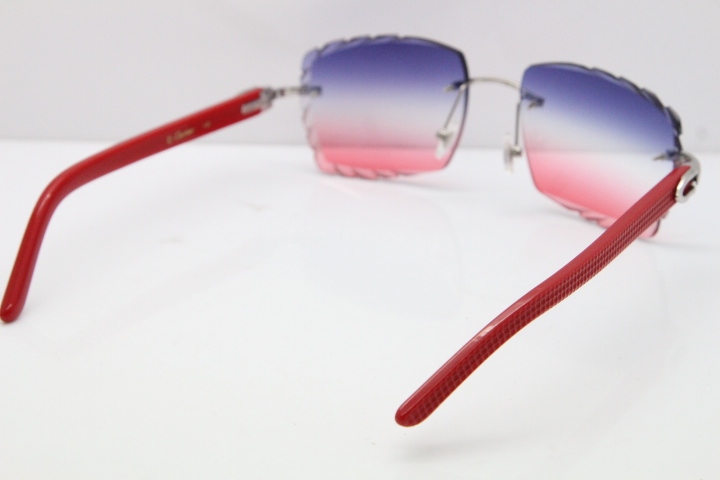 Cartier Rimless 8300816 Red Aztec Sunglasses In Gold Blue Mix White Pink Lens