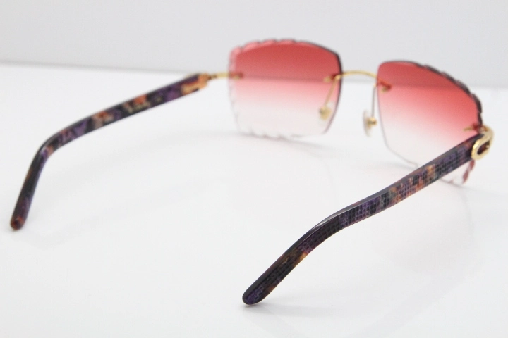 Cartier Rimless 8300816 Marble Purple Aztec Sunglasses In Gold Red Lens