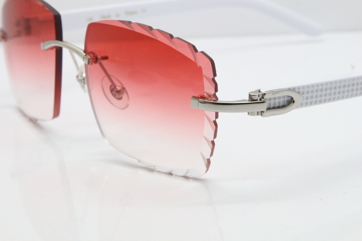 Cartier Rimless 8300816 White Aztec Sunglasses In Silver Red Lens
