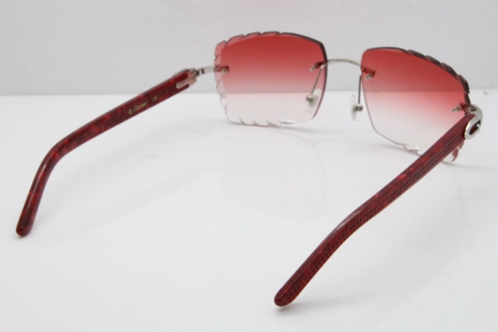 Cartier Rimless 8300816 Marble Red Aztec Sunglasses In Silver Red Lens