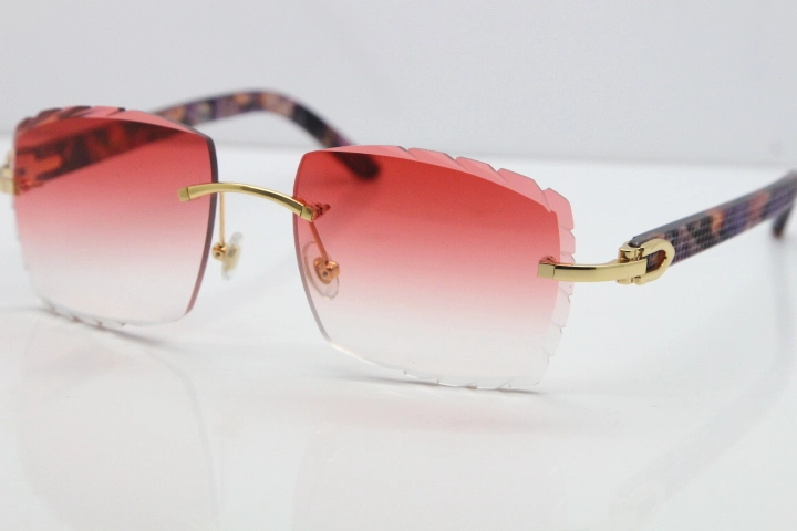 Cartier Rimless 8300816 Marble Purple Aztec Sunglasses In Gold Red Lens